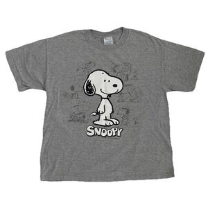 Vintage 90s Snoopy Peanuts‎ All Over Print Graphic T-Shirt Gray Size L